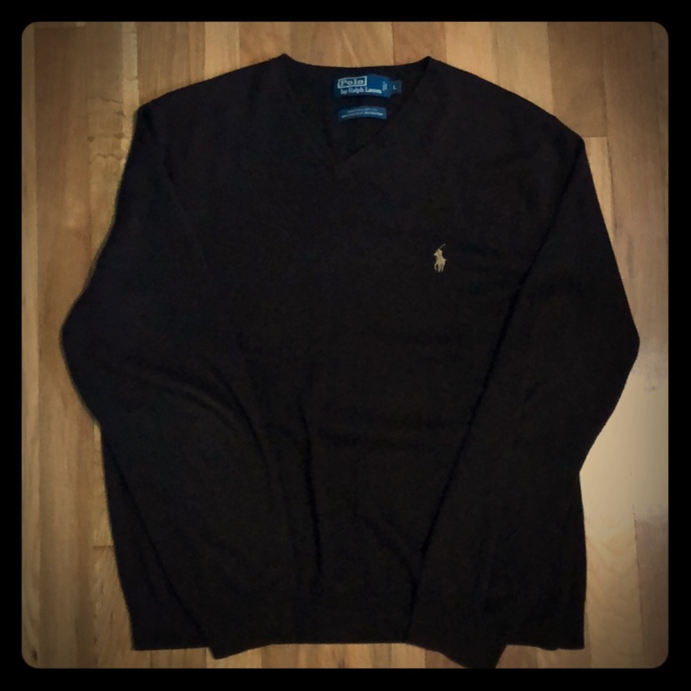 Polo Ralph Lauren Sweater Brown V-Neck - Large